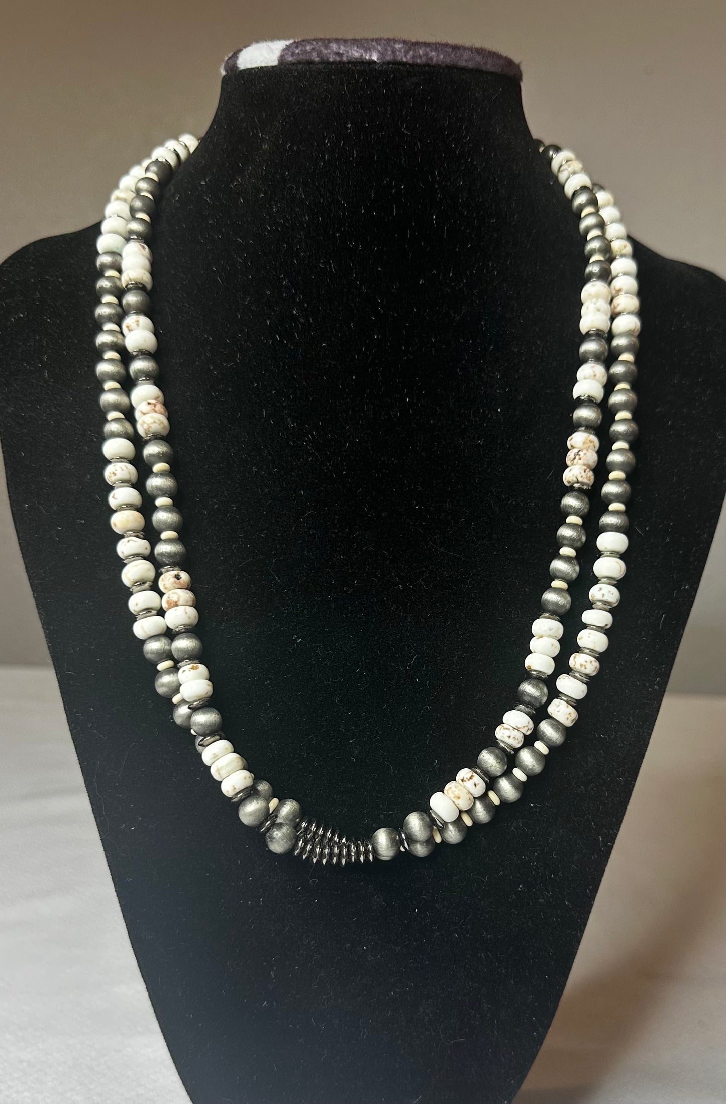 White Stone and Brushed Silver Necklace