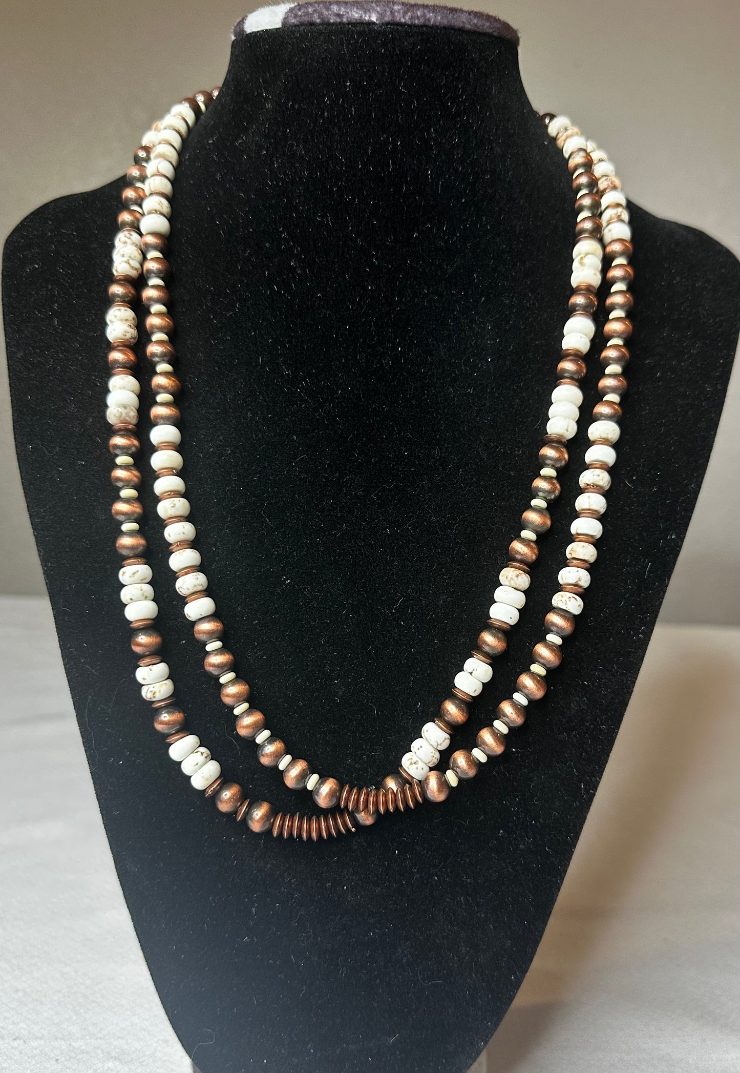 White Stone and Copper Bead Necklace