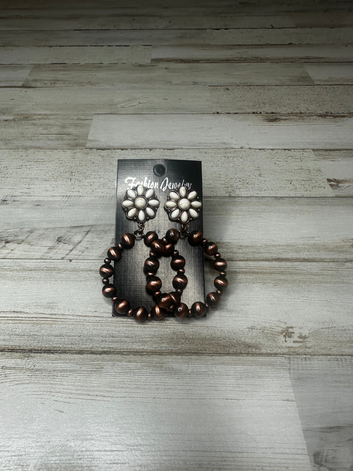 White Stone and Copper Earrings