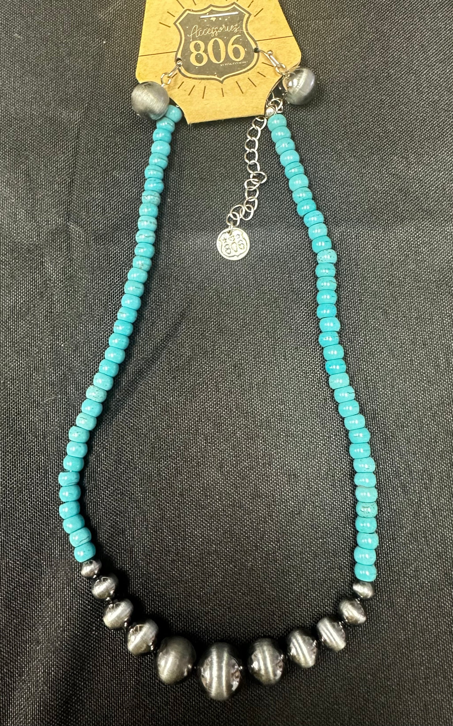 Turquoise and Brushed Silver Beads