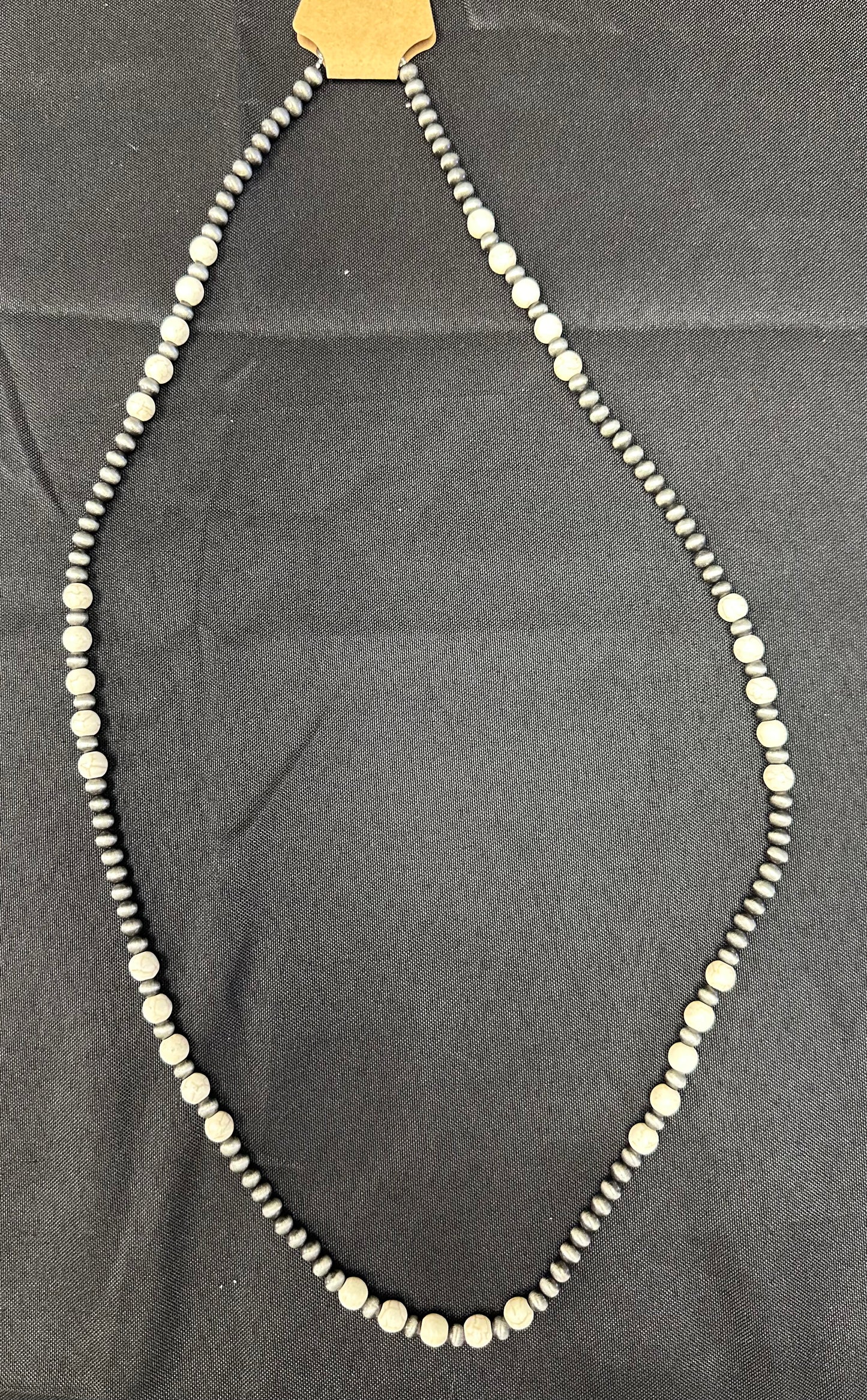 Brushed Silver and White Beaded Necklace