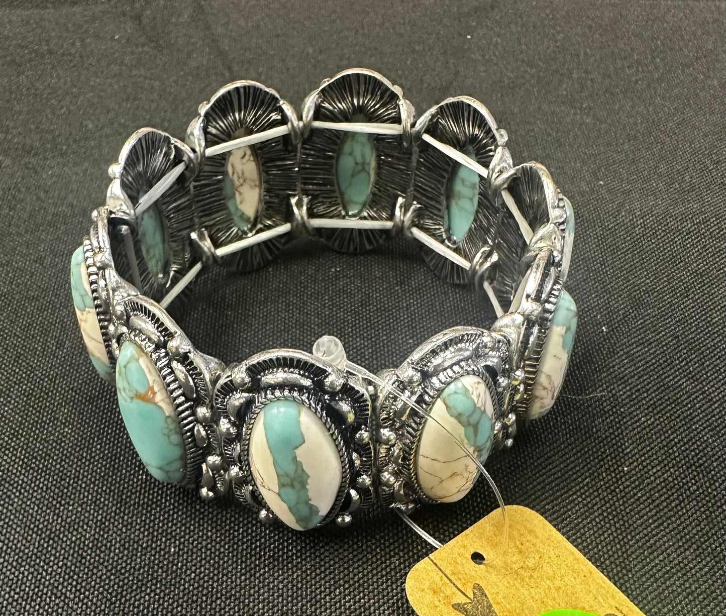 Turquoise and White Stone Stretch Bracelet - SB