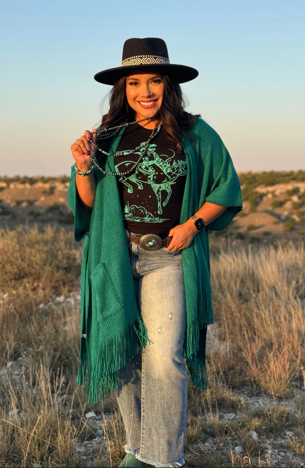 Turquoise Fringed Kimono