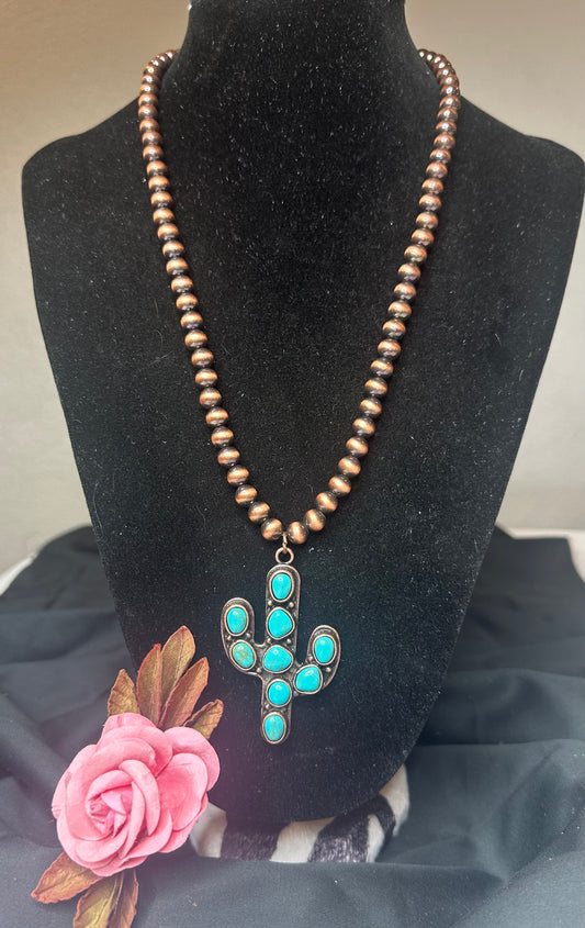 Blue Turquoise Cactus Necklace