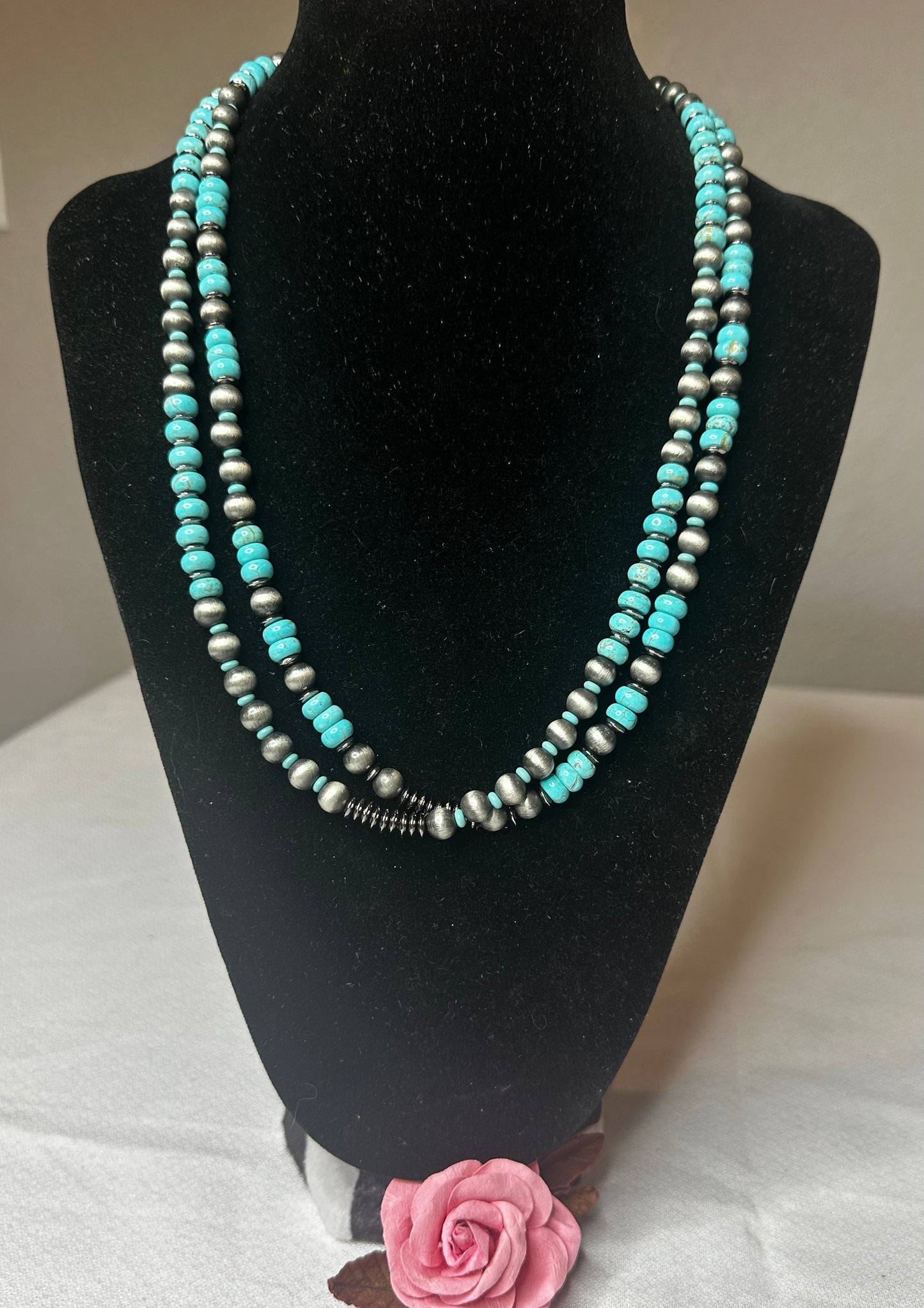 Double Strand Turquoise & Silver Necklace
