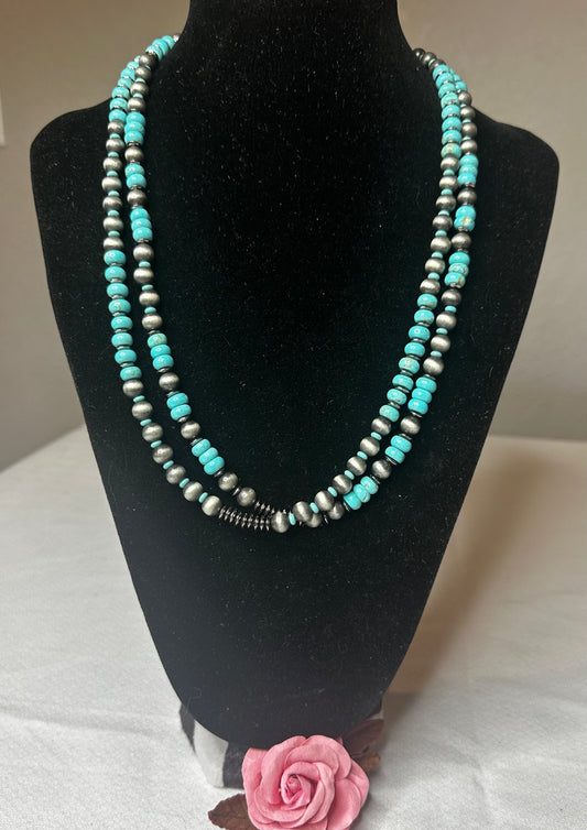 Double Strand Turquoise & Silver Necklace