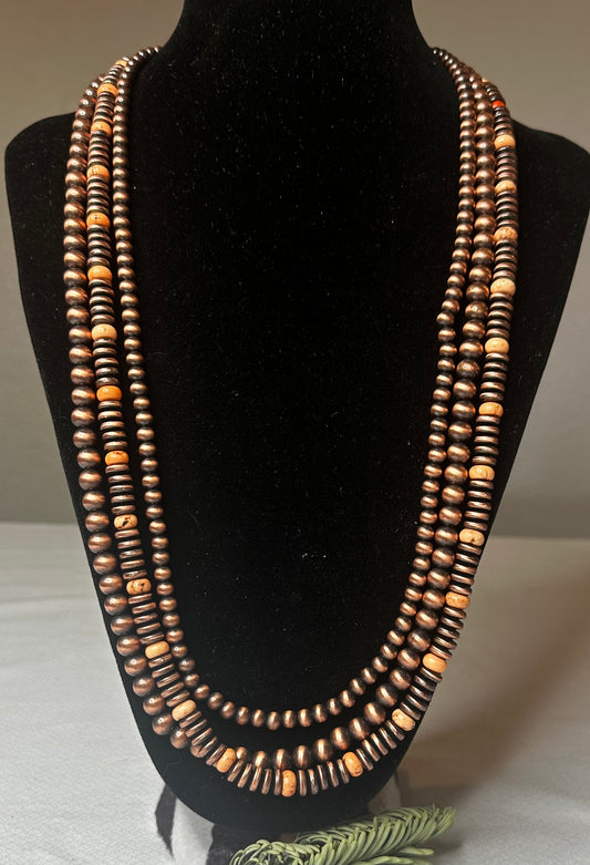 28-inch Coral and Copper Bead Necklace