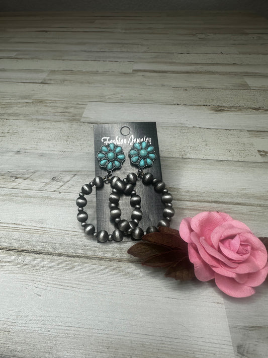 Turquoise and Brushed Silver Earrings