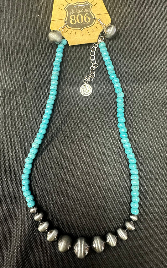 Turquoise and Brushed Silver Beads
