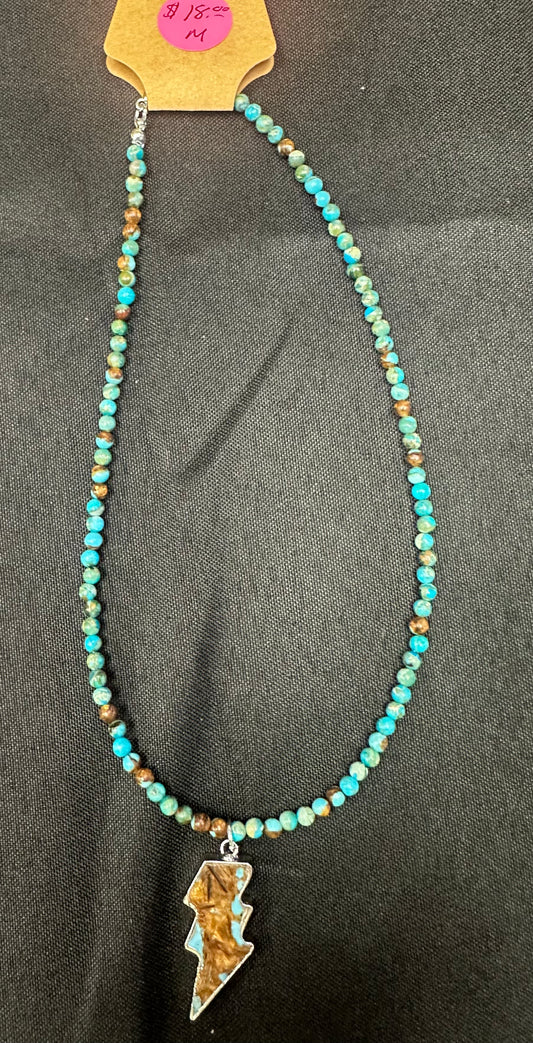 Turquoise Beads with Cooper Lightning Bolt