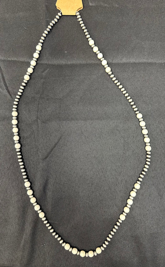 Brushed Silver and White Beaded Necklace