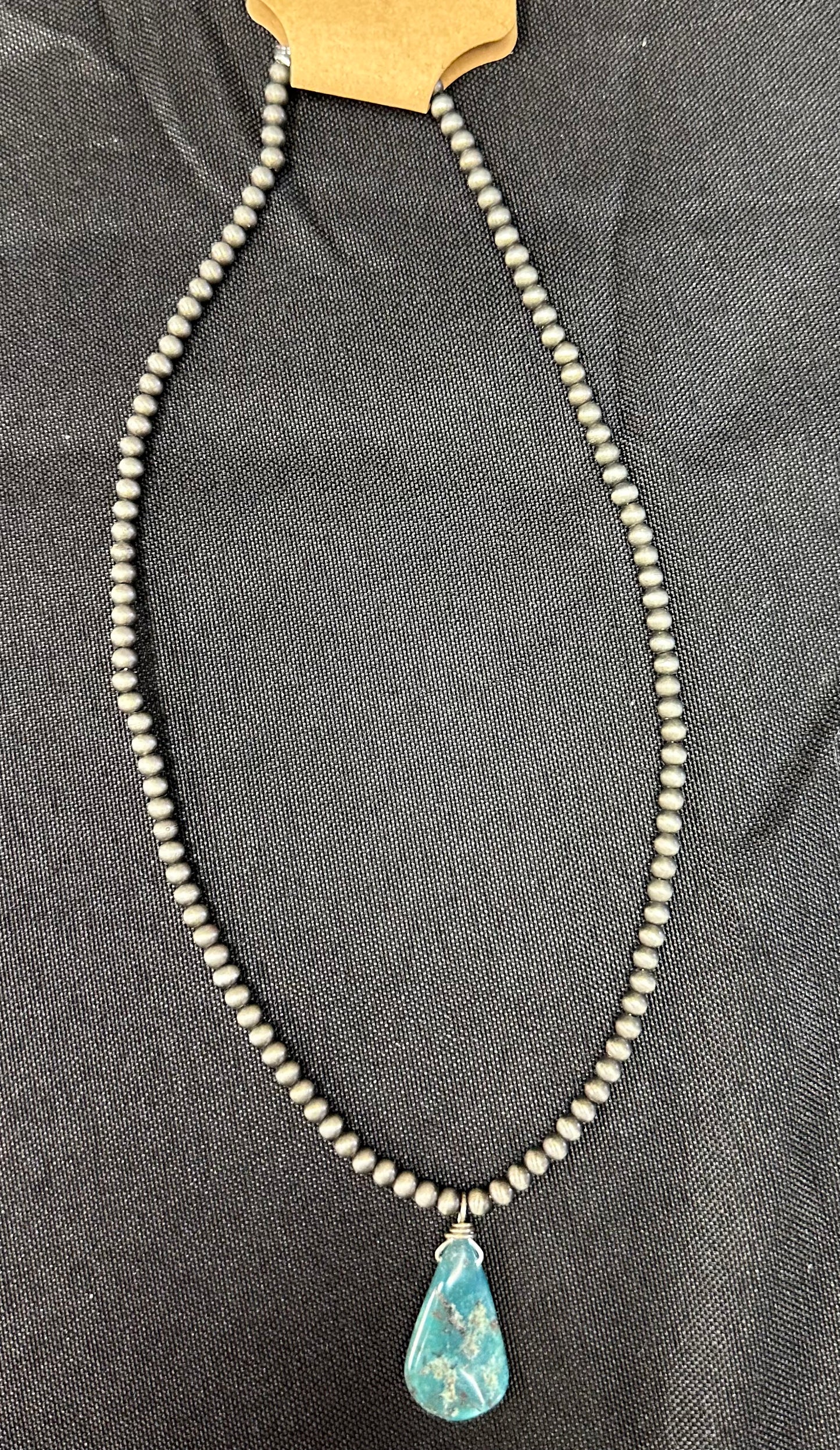 Silver Bead with Turquoise Pendant Necklace