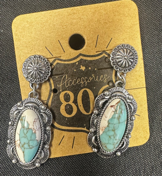 Turquoise and White Stone Earrings