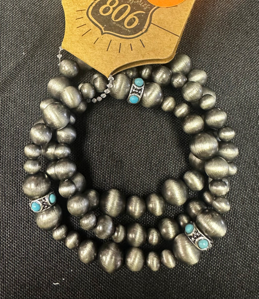 Silver and Turquoise Stackable Bracelets