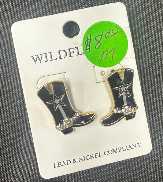 Black Cowboy Boot Earrings