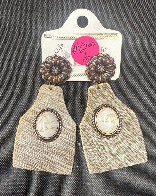 Cowhide Tag Earrings